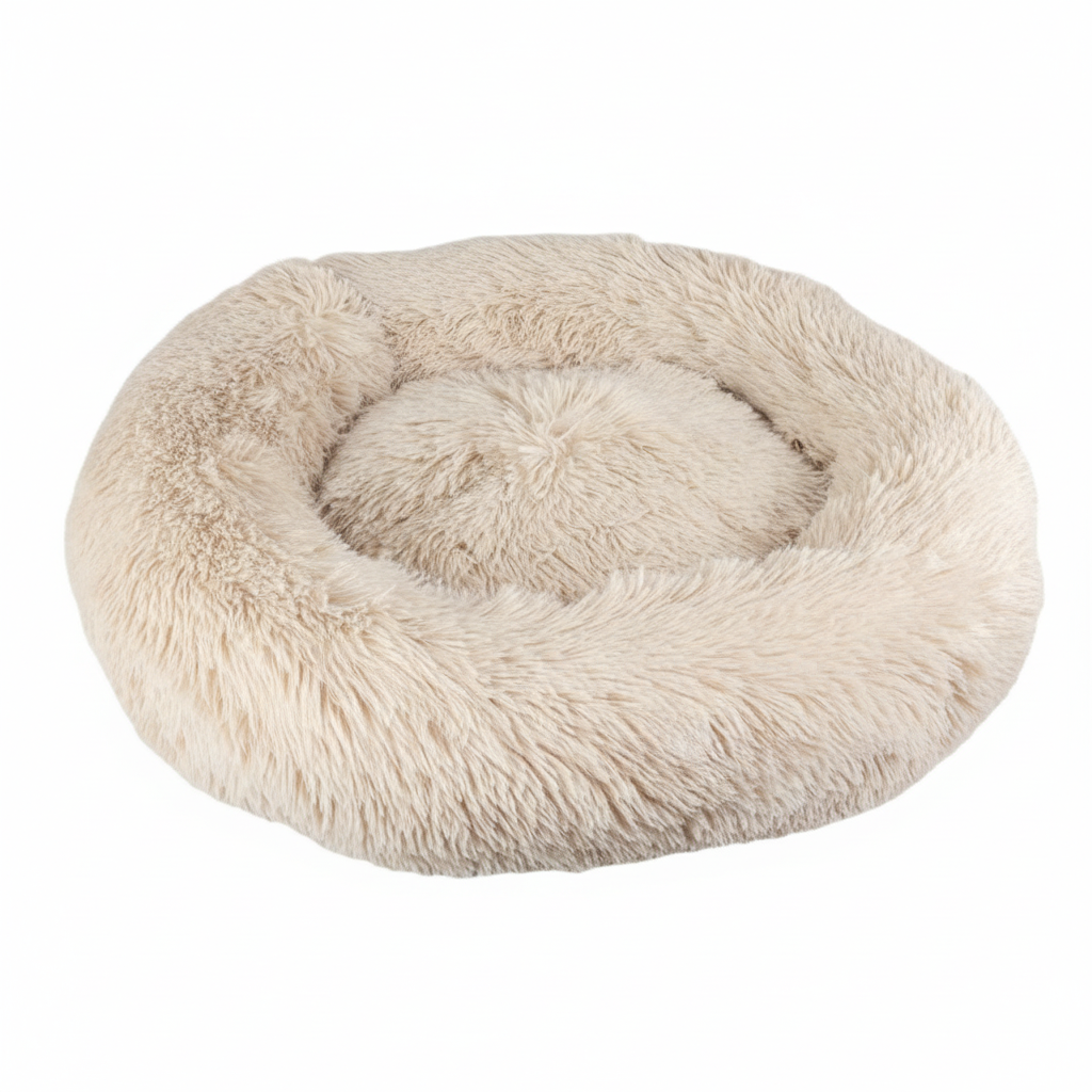 Beige fluffy donut hundekurv