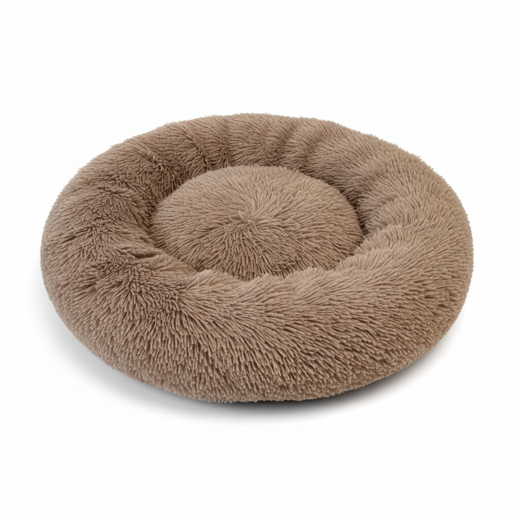 Brun fluffy donut hundekurv