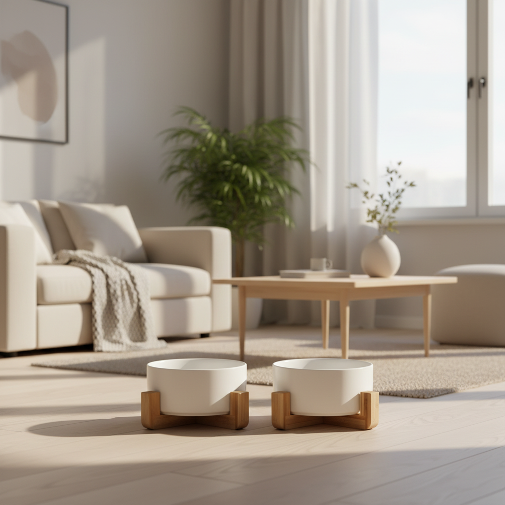 Dog bowls in Scandinavian home