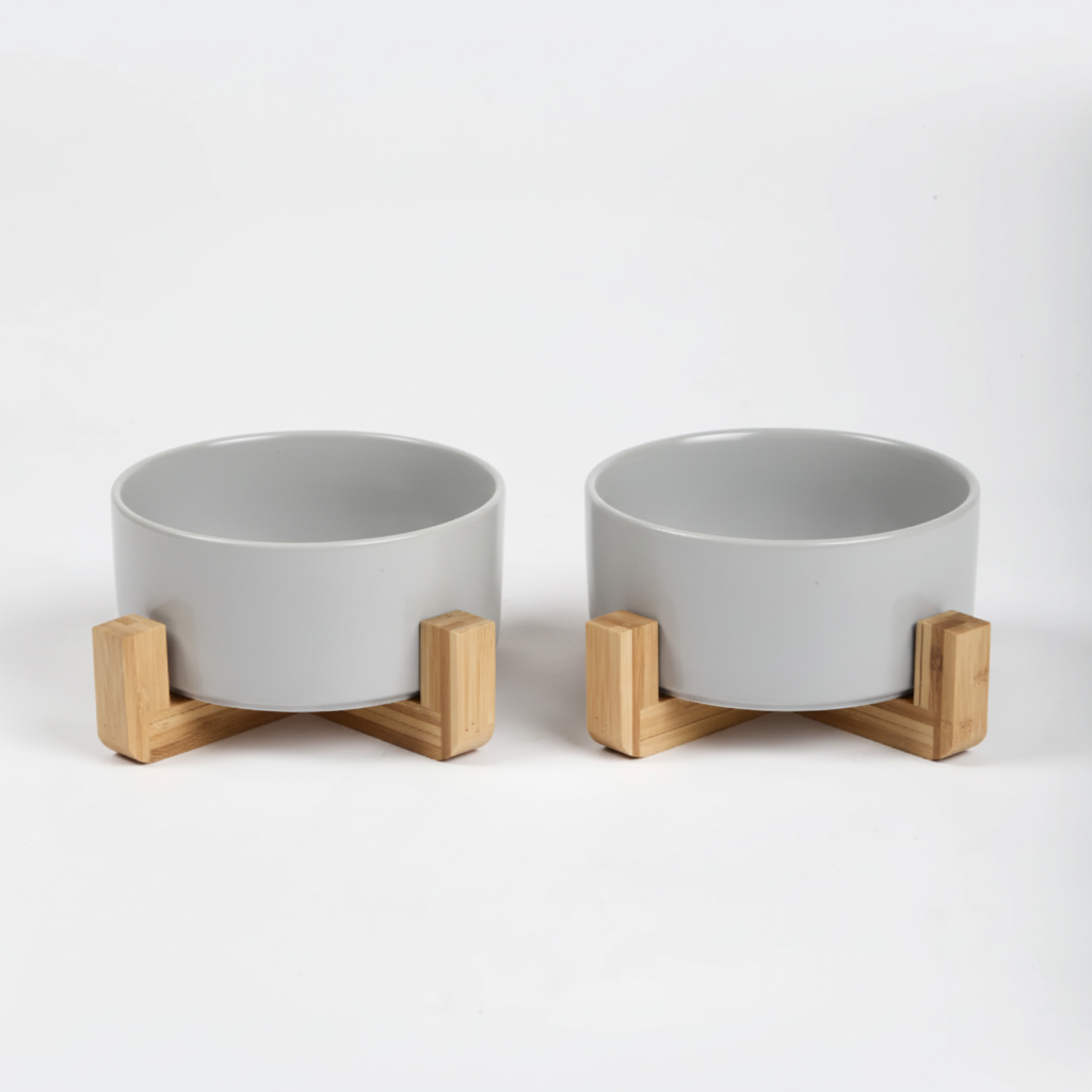 Light gray dog bowls