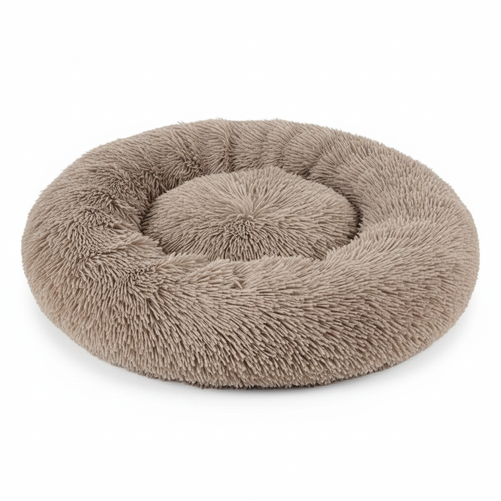 Lys støvet brun fluffy donut hundekurv