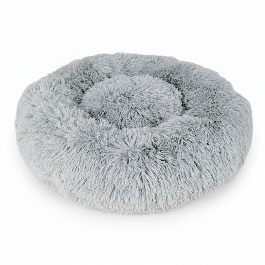 Lysegrå fluffy donut hundekurv