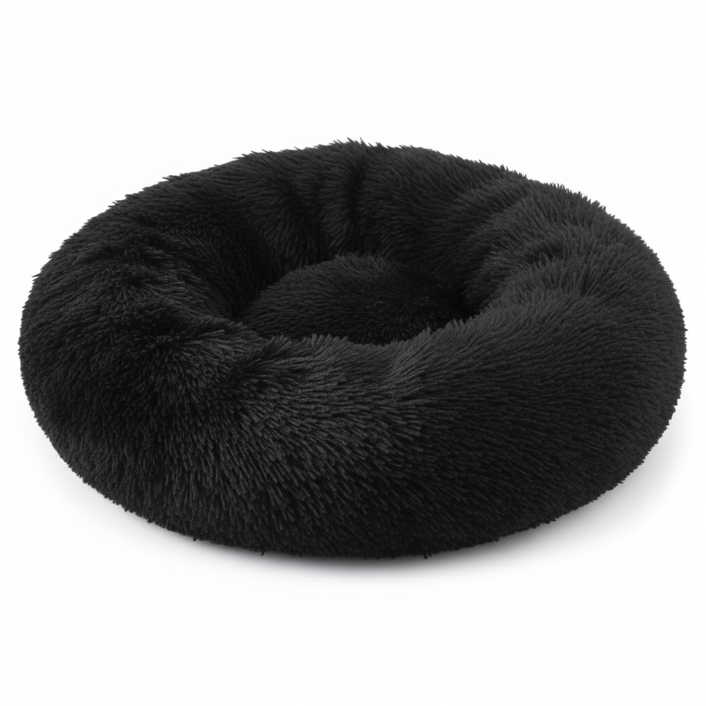 Sort fluffy donut hundekurv